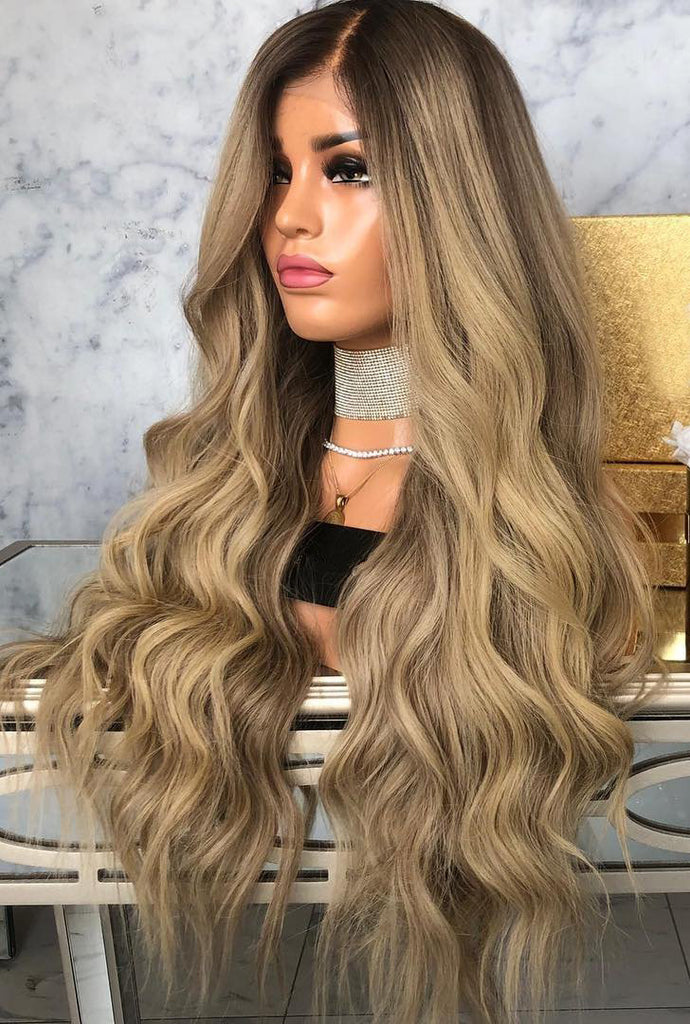 Long Ombre Brown Human Lace Front Wigs 360 Lace Wigs  Preplucked Hairline  with Baby Hair