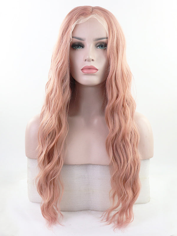 Long Pink Wavy  Synthetic Lace Front Wigs