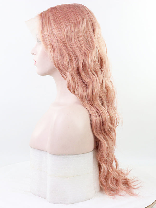 Long Pink Wavy  Synthetic Lace Front Wigs