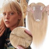Silk Base Topper Human Hair for Women with Bangs Clip in Toppers for Thinning Hair