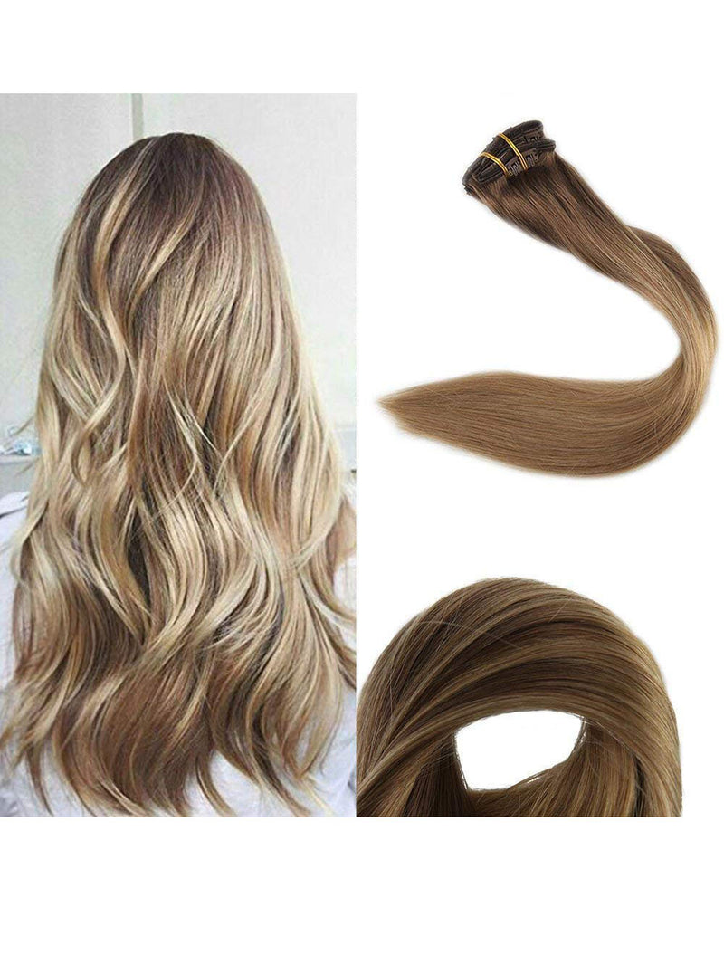 Ombre Light ash brown  Blonde Clip in Hair Extensions #10/#14