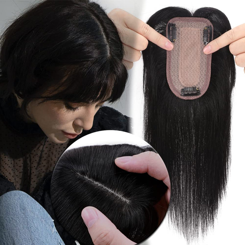 Silk Base Topper Human Hair for Women with Bangs Clip in Toppers
