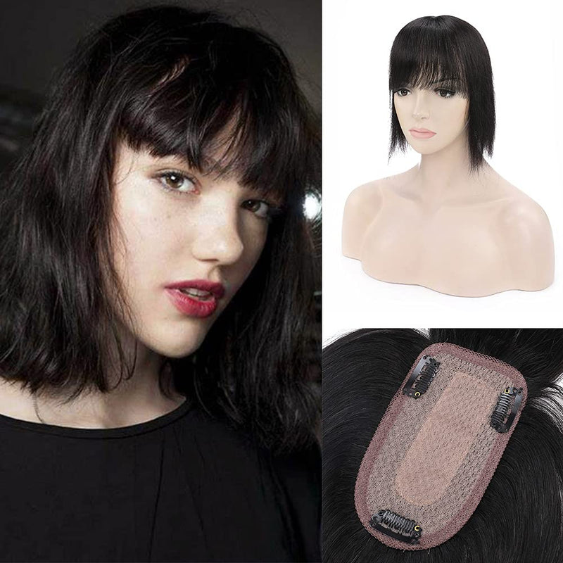 Silk Base Topper Human Hair for Women with Bangs Clip in Toppers