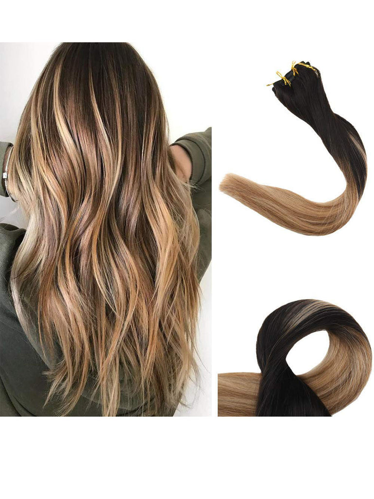 Ombre Blonde Highlight Clip in Hair Extensions #1b#8#12
