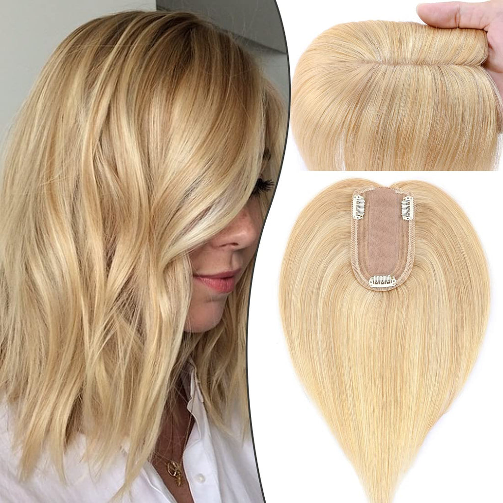 Ombre Hair Toppers for Women 100% Real Human Hair Silk Base Hair Piece With Clips For Hair Loss or Thin Hair