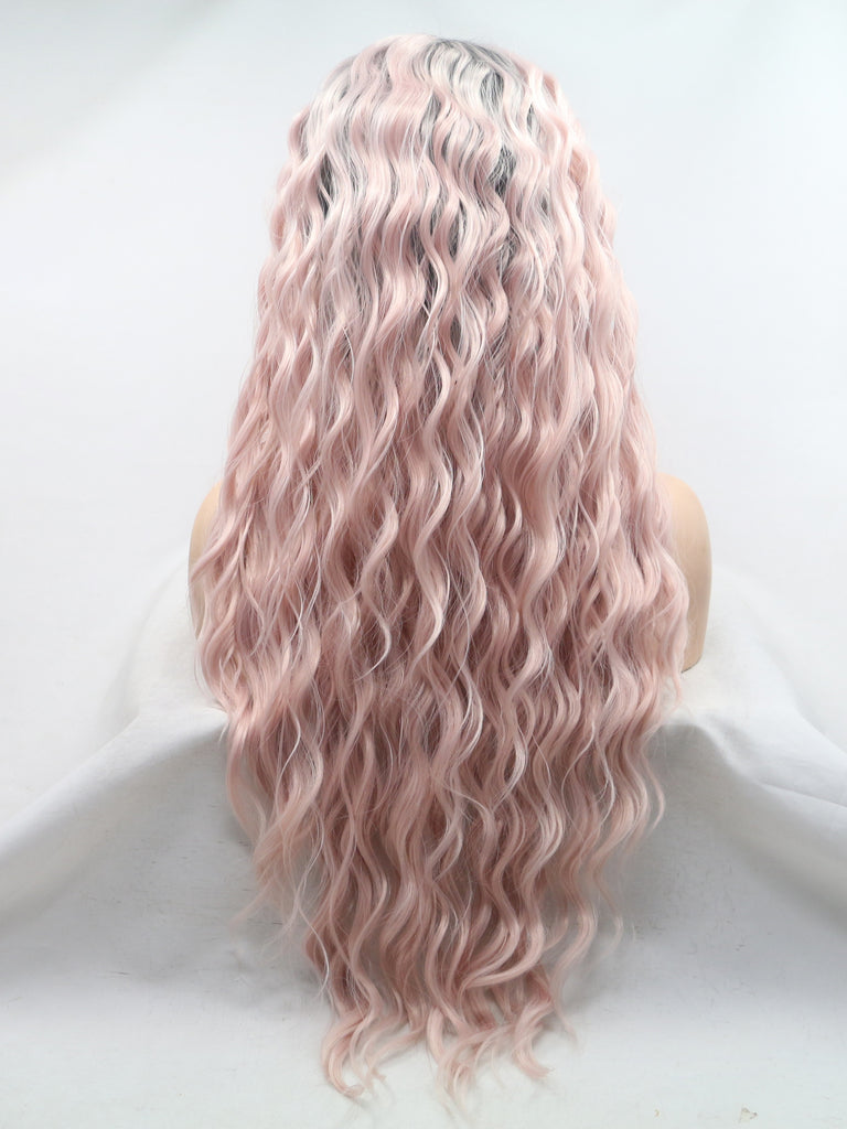Long Ombre Pink Wavy Synthetic Lace Front Wigs