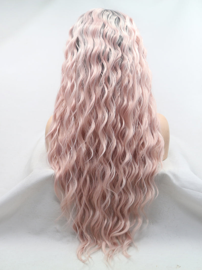 Long Ombre Pink Wavy Synthetic Lace Front Wigs