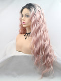 Long Ombre Pink Wavy Synthetic Lace Front Wigs