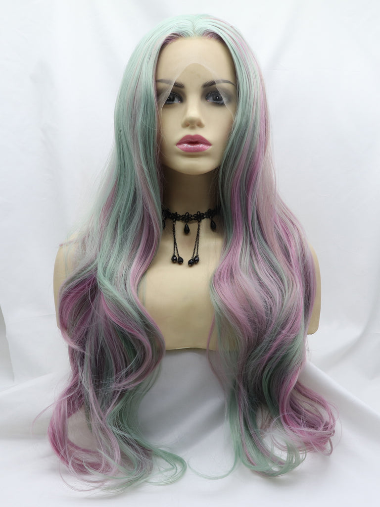Purple Mixed colorful Wavy Synthetic Wig