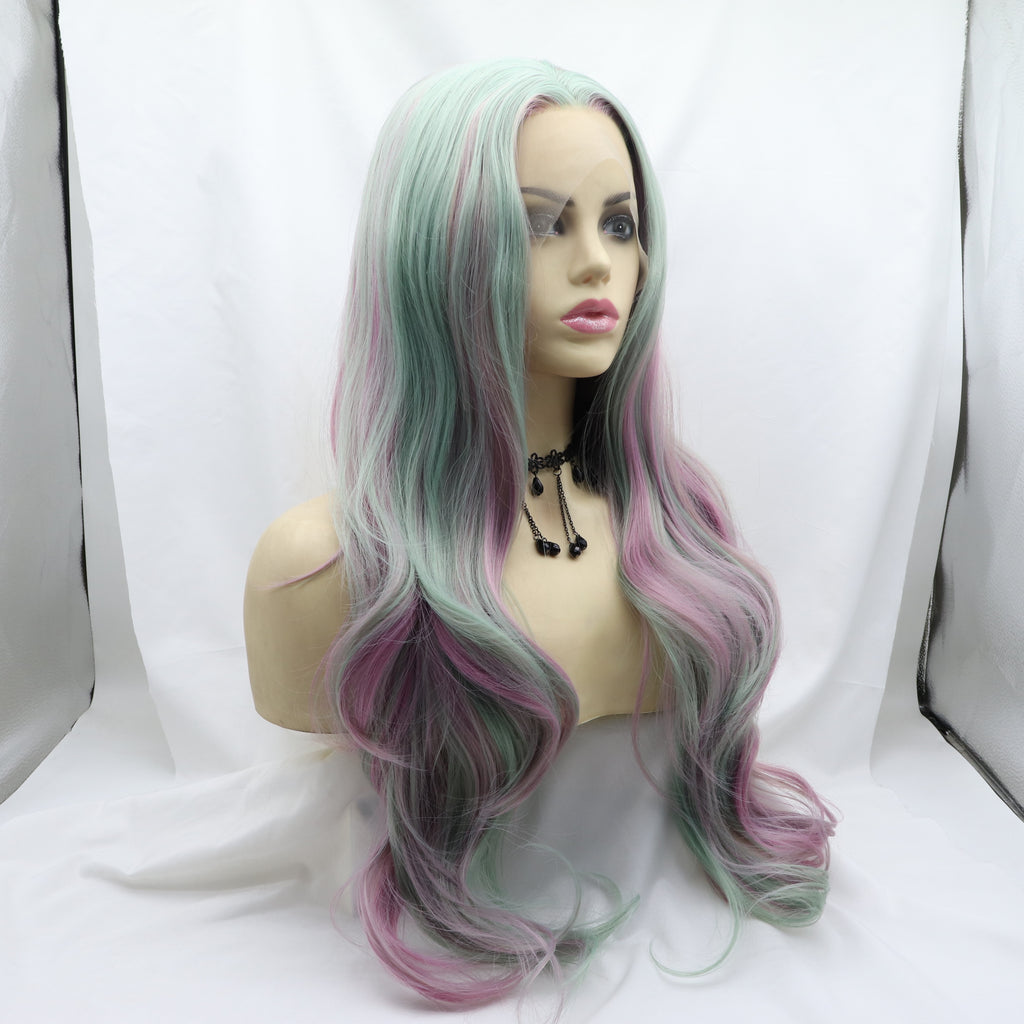 Purple Mixed colorful Wavy Synthetic Wig