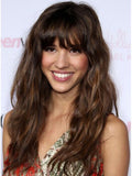Long Wavy Brown mixed Human Lace Front Wigs With Bangs Remy Natural Wigs