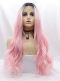 Pink Straight Ombre Synthetic Lace Front Wigs