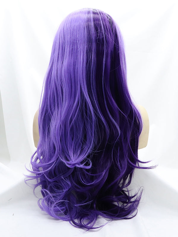 Purple Ombre Black Long Wavy Synthetic Lace Front Wig