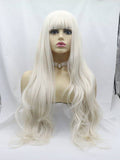 Long White Blonde Wavy Synthetic Wigs with bangs