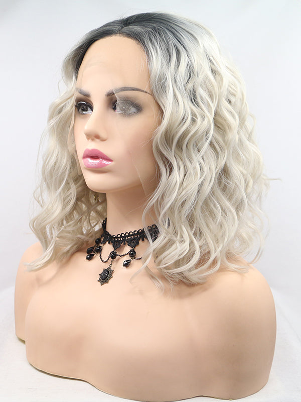 Short Wavy Ombre Blonde Synthetic Lace Front Wigs