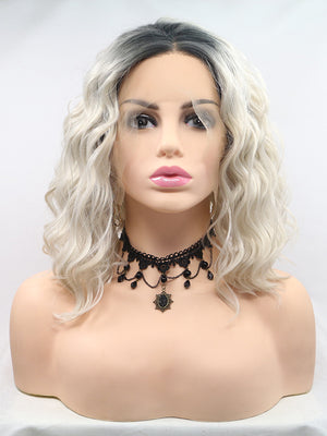 Short Wavy Ombre Blonde Synthetic Lace Front Wigs