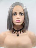 Grey Straight Bob Style Synthetic Lace Front Wigs