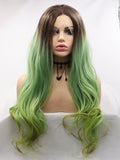 Ombre Green Wavy Synthetic Lace Front Wig