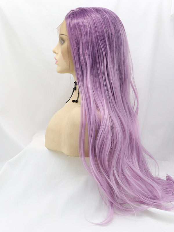Long Purple Wavy Synthetic Lace Front Wigs