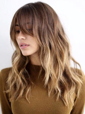 Ombre Brown to Blonde Human Hair Lace Front Wigs with bangs