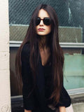 Dark Brown Straight Long Lace Front Human Wigs
