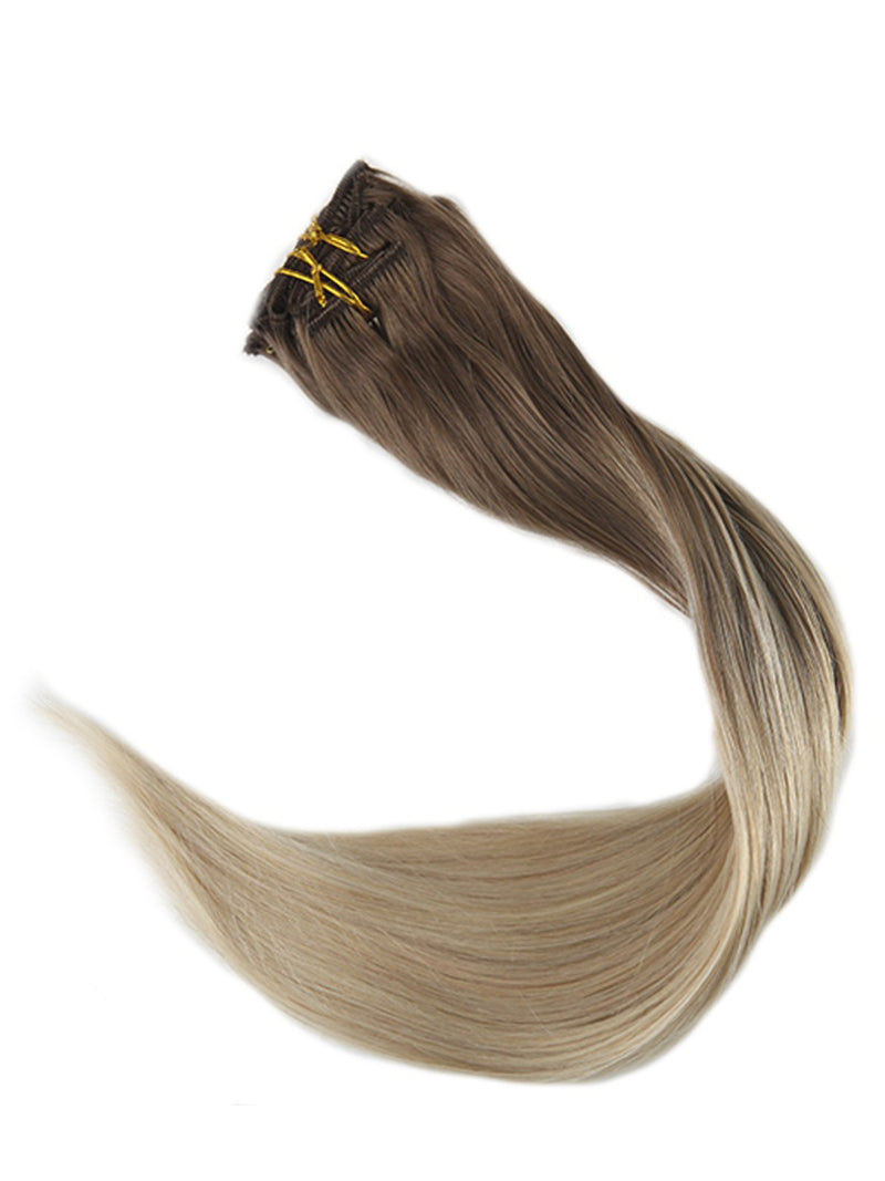Ombre ash brown  Clip in Hair Extensions #8#60