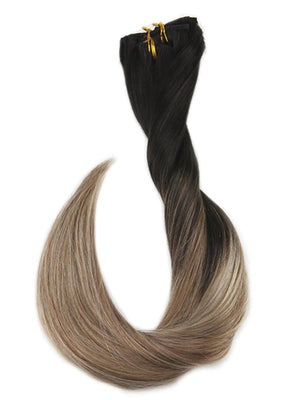 Ombre black to golden blonde Clip in Hair Extensions #1B #8 #24