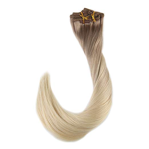 Ombre White Blonde Clip in Hair Extensions #18#60