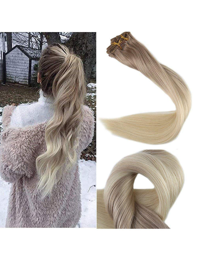 Ombre White Blonde Clip in Hair Extensions #18#60