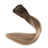 Ombre Reddish brown Blonde Clip in Hair Extensions #4/#18/#27