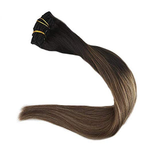 Ombre black Blonde brown Clip in Hair Extensions #1B/#6/#27