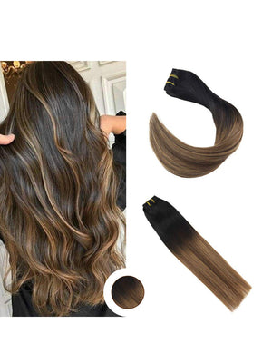 Off Black Mix Dark Brown Clip in Hair Extensions #1B/M4/27
