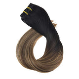 Off Black Mix Dark Brown Clip in Hair Extensions #1B/M4/27