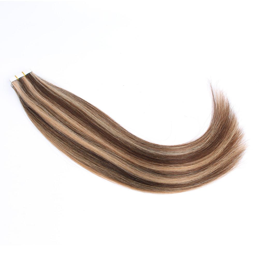 Tape In Hair Extension P #4/#12 Medium Brown Highlights Golden Brown